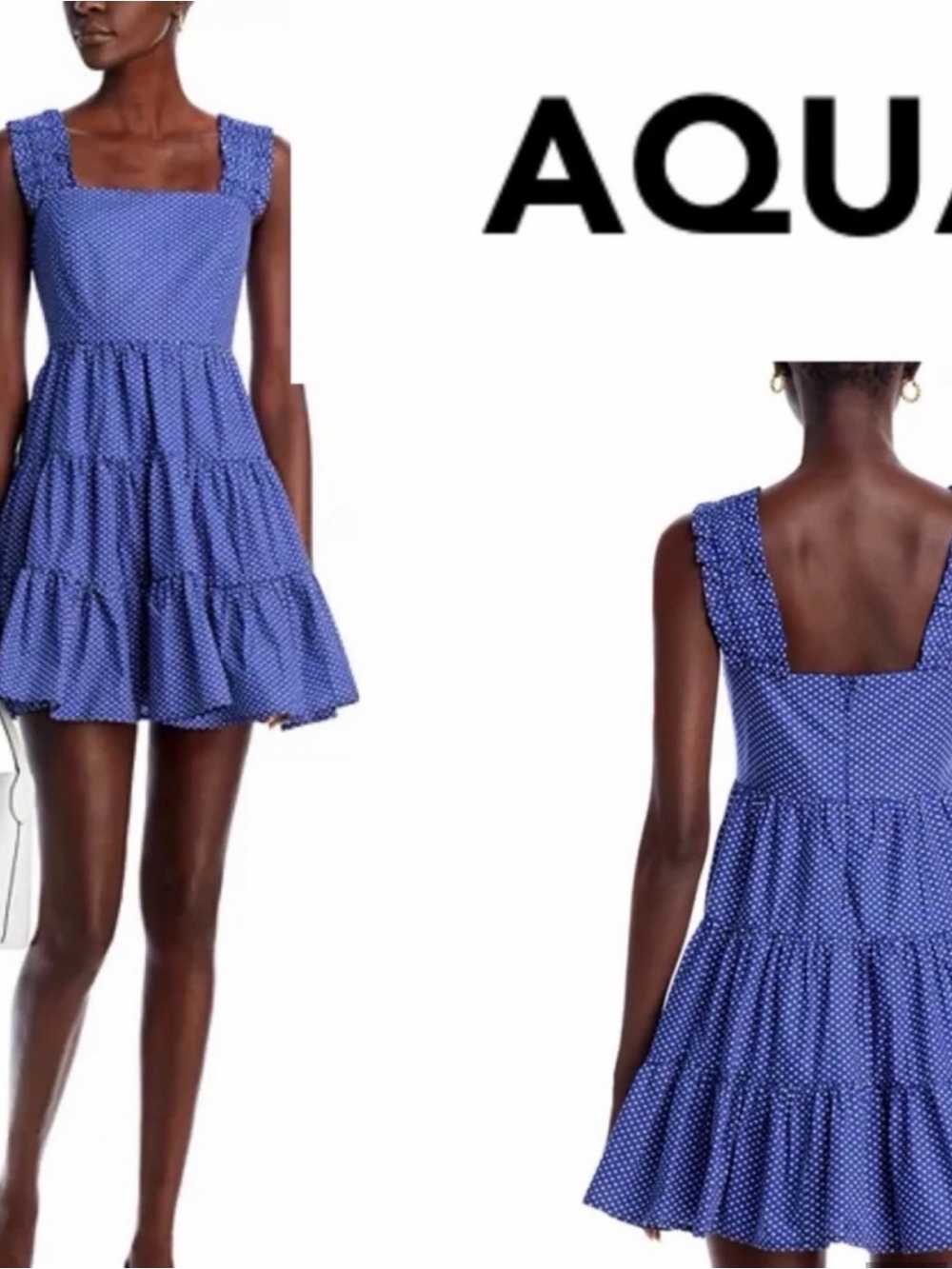 Aqua Blue Polka Dot Square-Neck Tiered Mini Dress